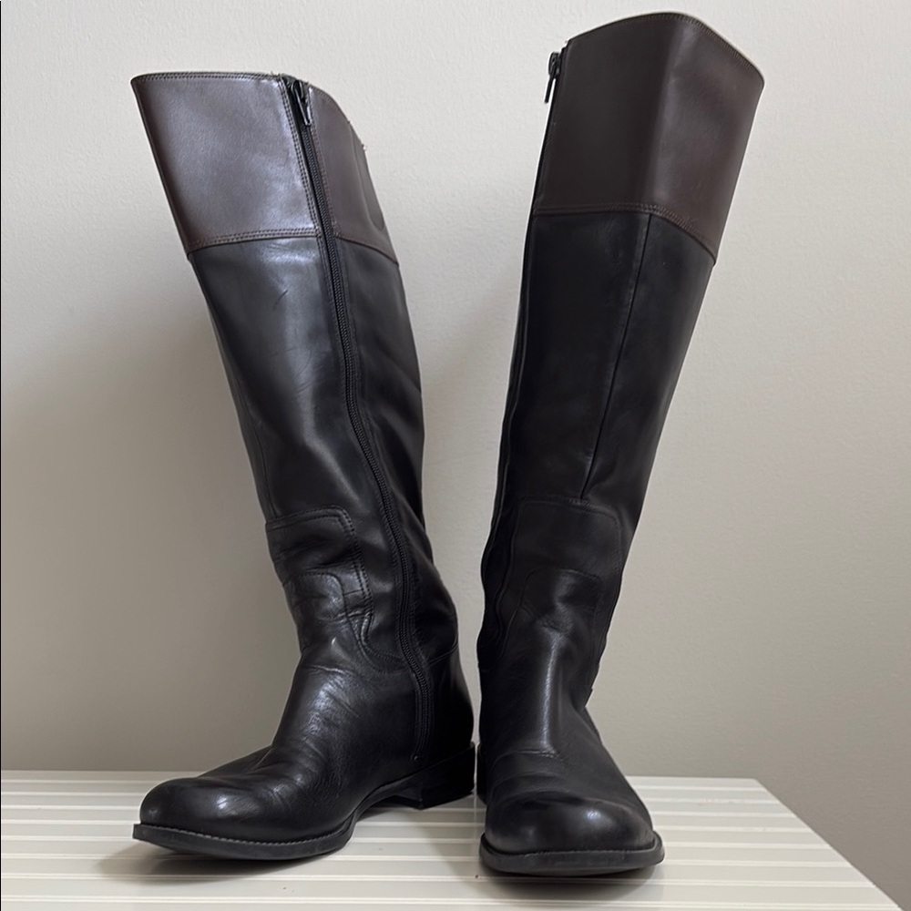 Nine West Riding Style Black and Brown Leather Boots